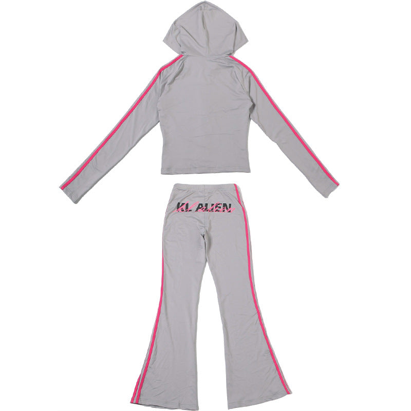 MB1825 Hooded Zip Up Top & Flare Pants 2 Piece Set Loungewear for Women