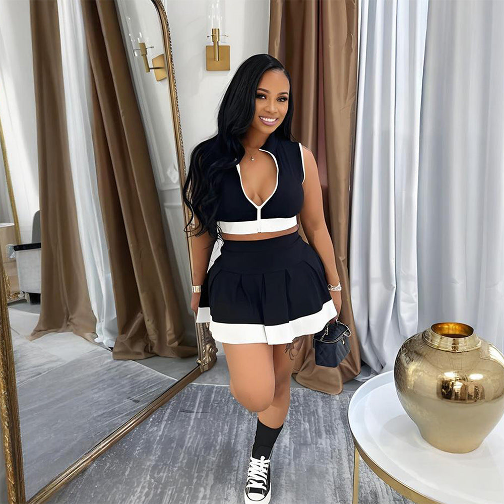 MB1201 Women's Ribbed Sleeveless Crop Top & Mini Skirt Set