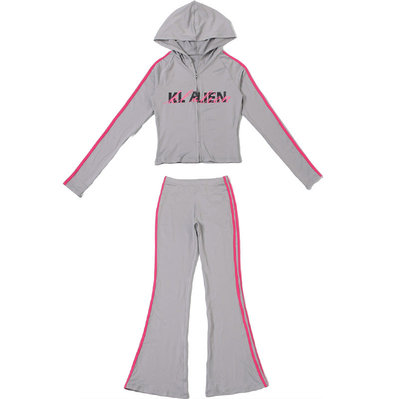 MB1825 Hooded Zip Up Top & Flare Pants 2 Piece Set Loungewear for Women