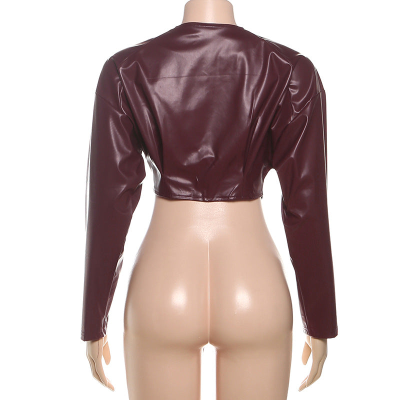MB1131 PU Leather Cropped Blazer for Women