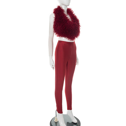 MB1017 Fuzzy Cropped Top and High Waisted Leggings Set