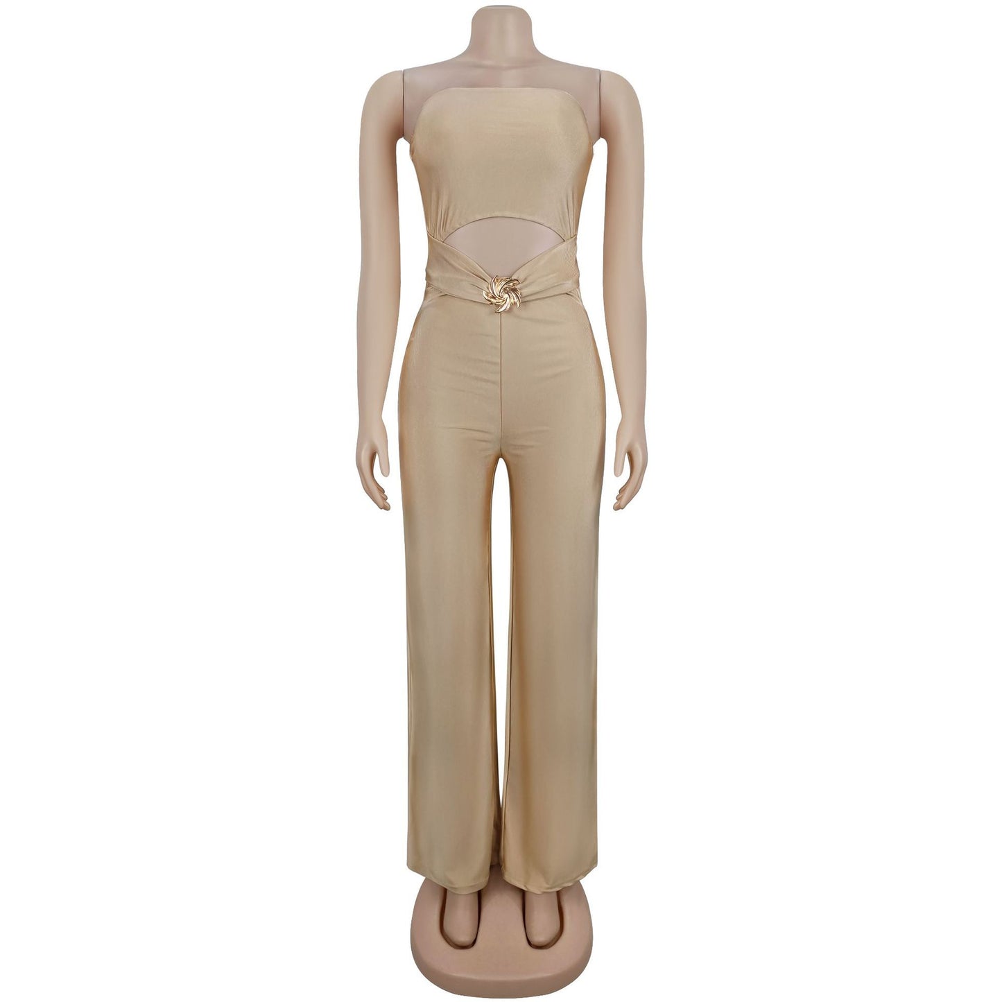 MB1625 Women's Bandeau Cut Out Jumpsuit with Gold Buckle