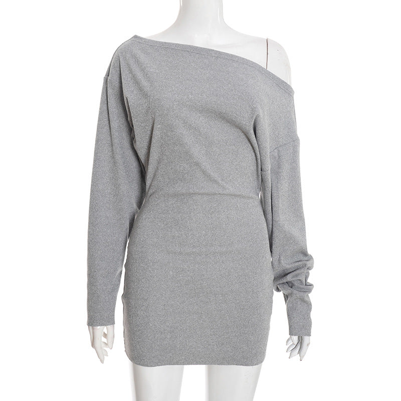 MB1441 Off Shoulder Knit Mini Dress with Tie Waist and Balloon Sleeves