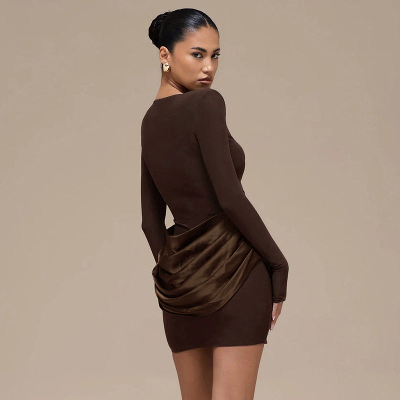 MB1418 Satin Ruched Waist Bodycon Mini Dress for Women