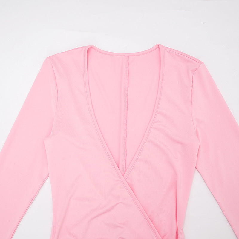 MB10198 Women Wrap V‑Neck Long‑Sleeve Romper