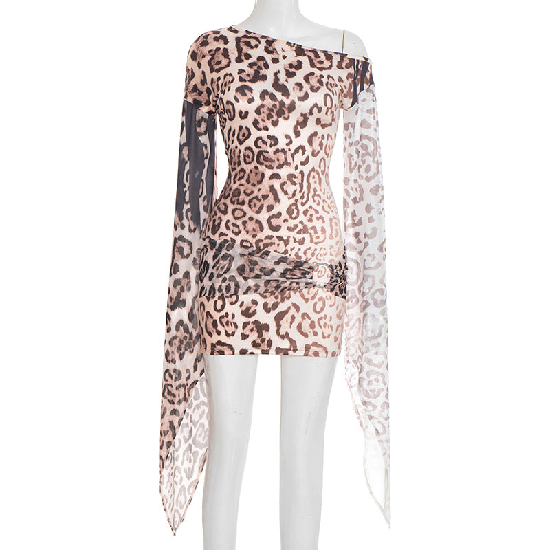 MB1406 Leopard Print Sheer Mini Dress for Women