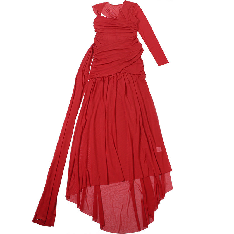 MB1105 Red Sheer Bodycon Maxi Dress