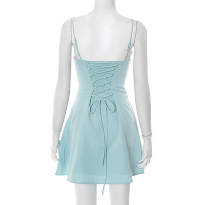 MB1024 Pleated Spaghetti Strap A-Line Mini Dress