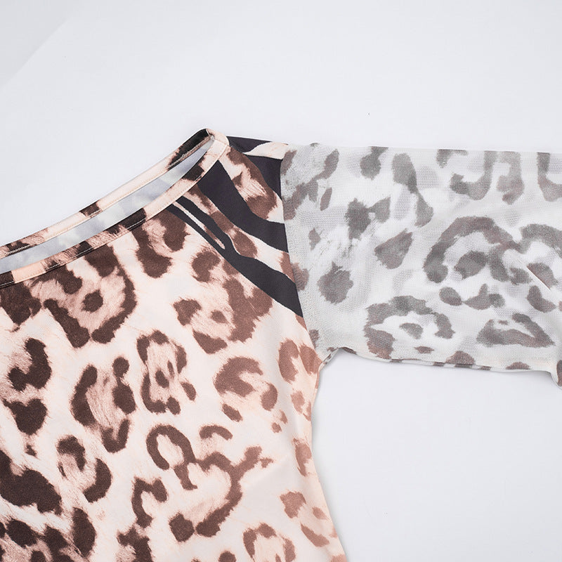 MB1406 Leopard Print Sheer Mini Dress for Women