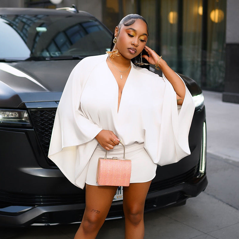 MB1072 Batwing Sleeve V-Neck Bodycon Mini Dress