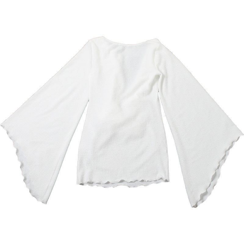 MB1129 White Plunging Cowl Neck Bell Sleeve A-Line Mini Dress