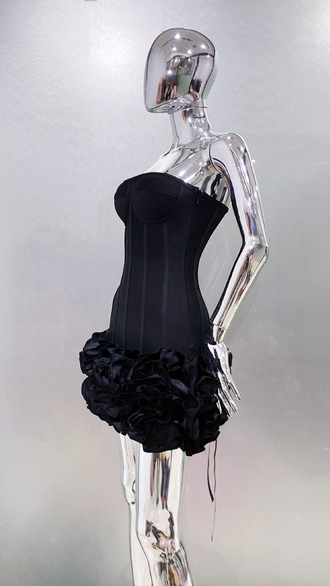 MB2104 Bandage Mini Dress, 3D Floral Ruffle Hem, Music Festival Gown