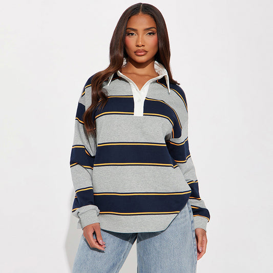 MB10100 Women's Oversized Striped Polo Shirt