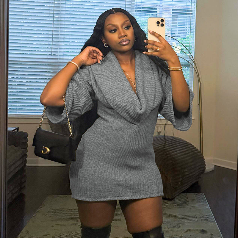 MB1075 Plunging Neckline Knit Mini Dress for Women