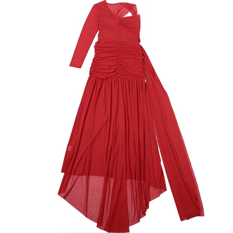 MB1105 Red Sheer Bodycon Maxi Dress