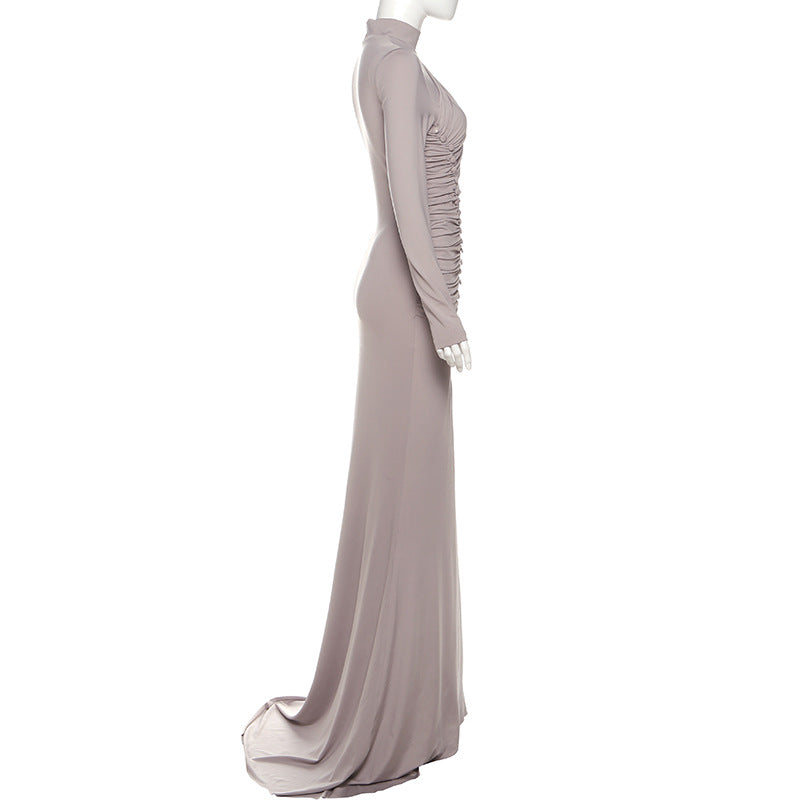 MB1127 Turtleneck Long Sleeve Ruched Mermaid Evening Gown