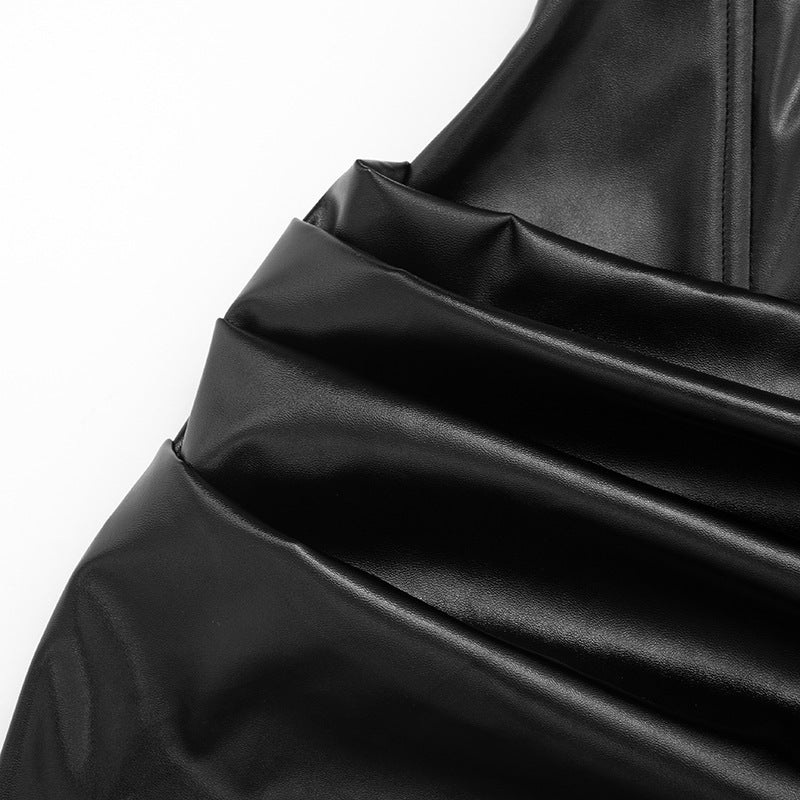 MB10116 PU Leather Ruched Corset Bustier Dress