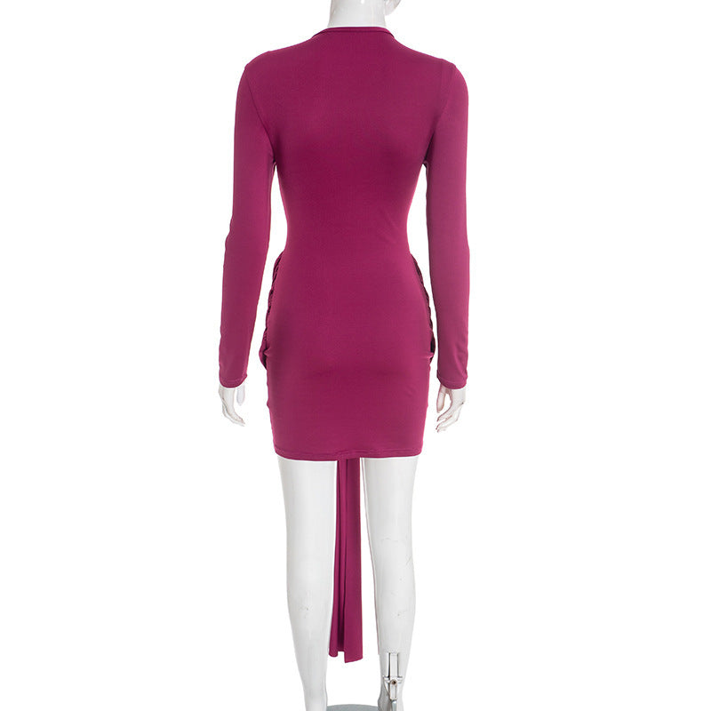 MB10138 Women’s Long Sleeve Ruched Bodycon Mini Dress