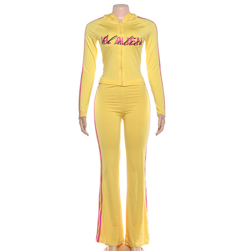 MB1825 Hooded Zip Up Top & Flare Pants 2 Piece Set Loungewear for Women