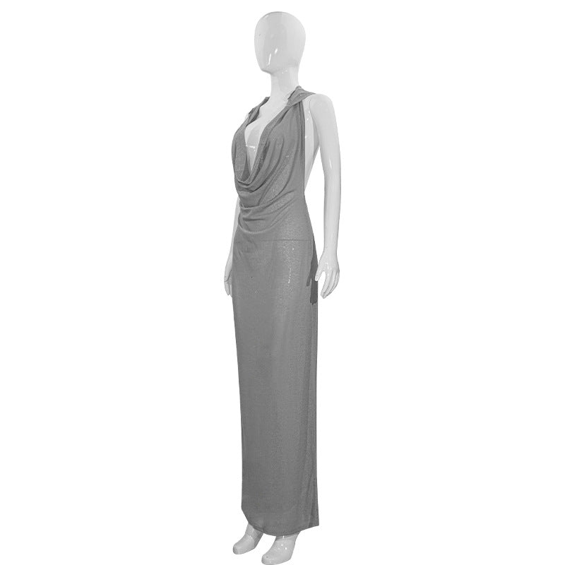 MB1303 Hood Backless Maxi Dress