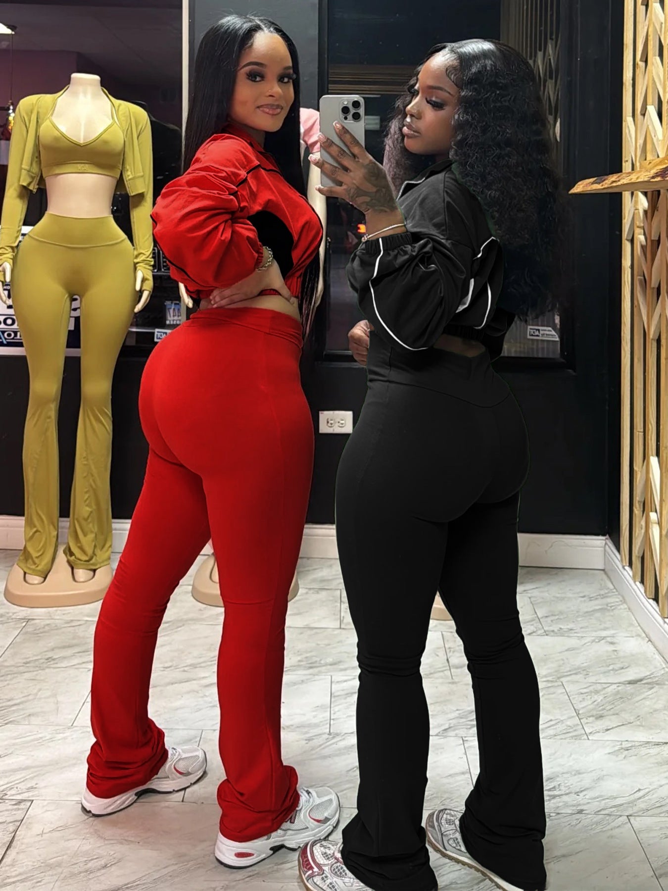 MB1715 Women's Cropped Track Jacket & High-Waisted Pants Two-Piece Set