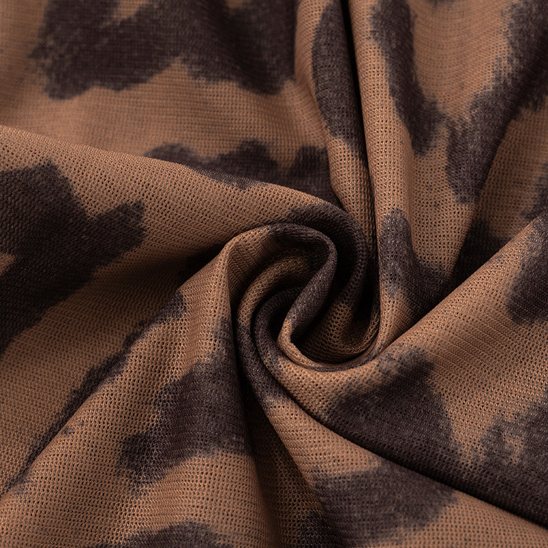 MB1060 Leopard Mesh Jumpsuit & Leggings Two-Piece Set for Women