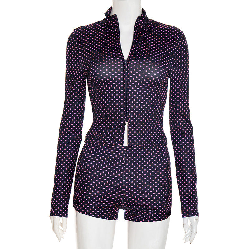 MB1079 Polka Dot Long-Sleeve Two-Piece Set for Women