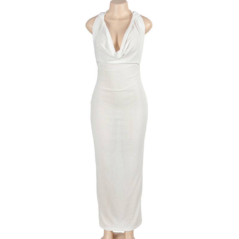 MB1303 Hood Backless Maxi Dress