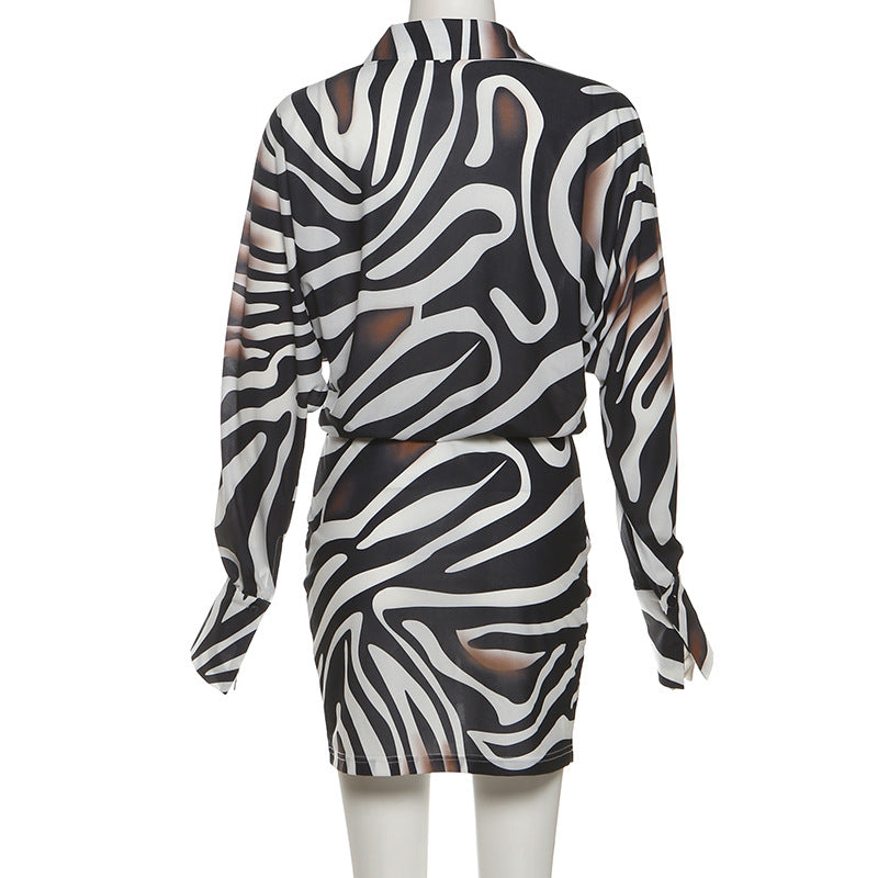 MB1142 Zebra Print Shirt Dress for Women