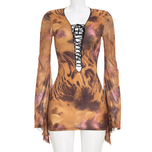 MB10207 Women Leopard‑Print Mesh Mini Dress