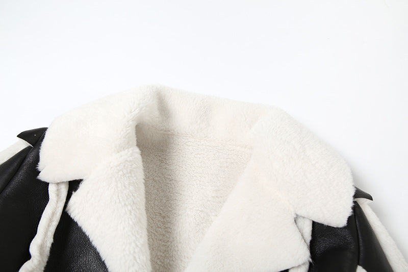 MB1133 PU Leather Shearling Collar Cropped Jacket