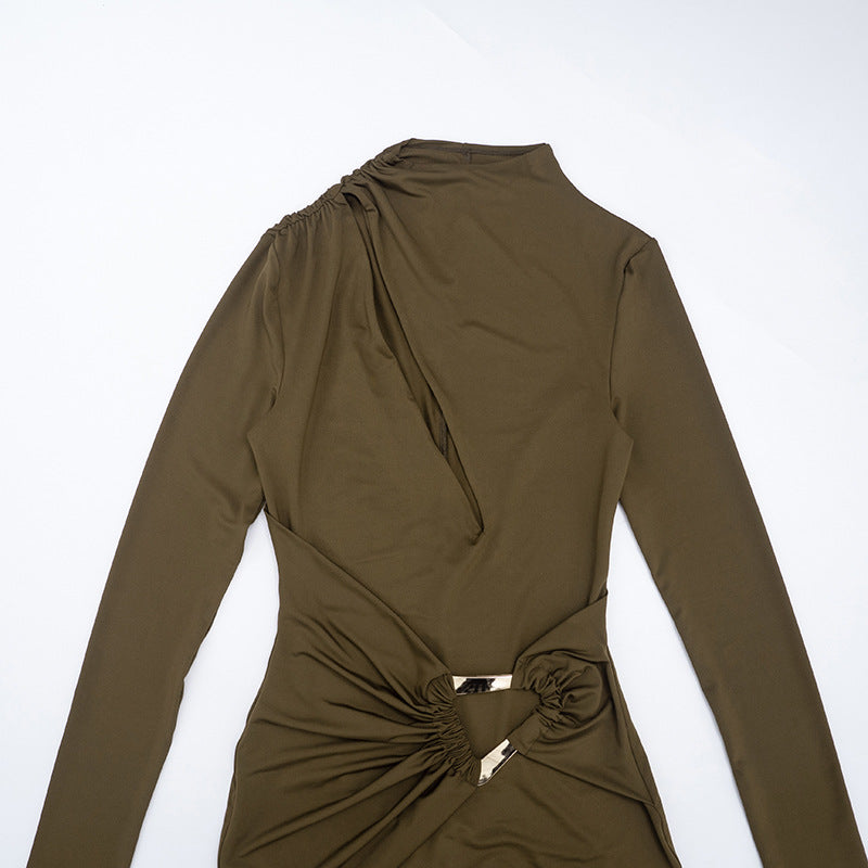 MB1426 Long Sleeve Cutout Mini Dress with Ruched Detail