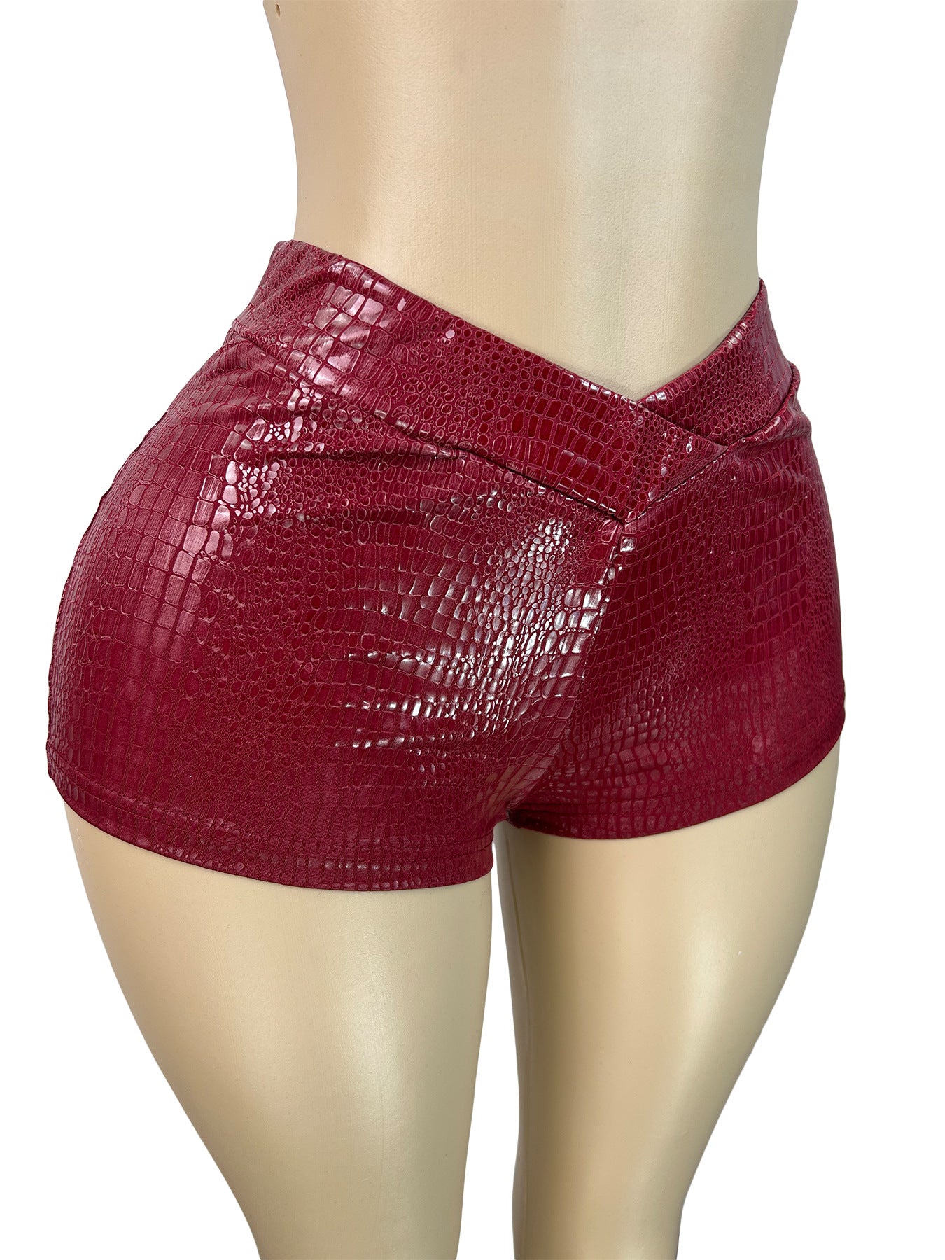 MB1720 Women’s Crocodile Print High-Waisted Leather Shorts