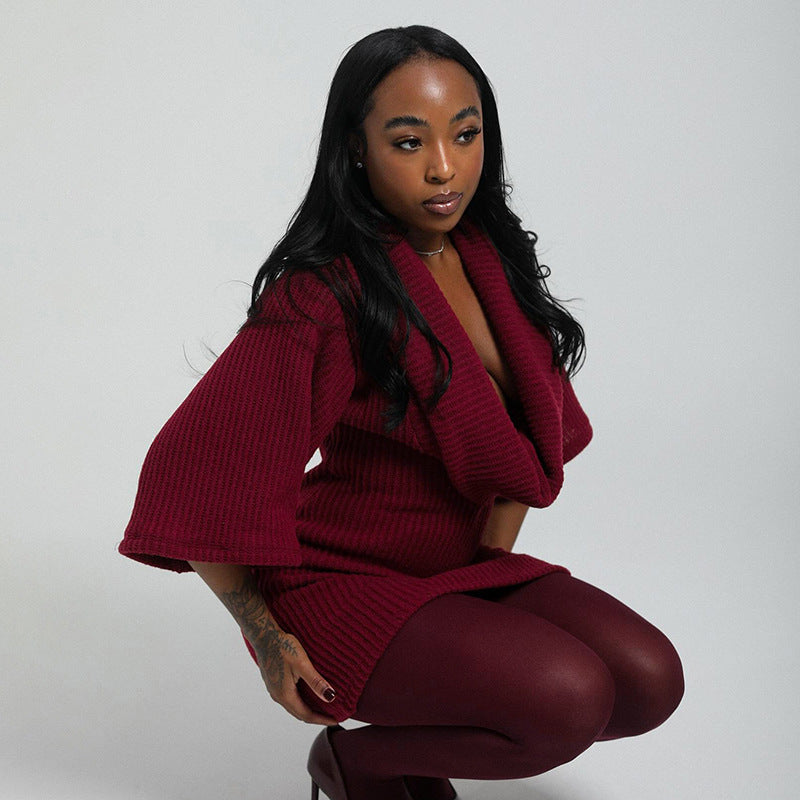 MB1075 Plunging Neckline Knit Mini Dress for Women