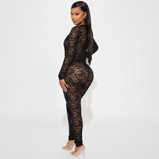 MB1023 Women's Sexy Black Lace Jumpsuit