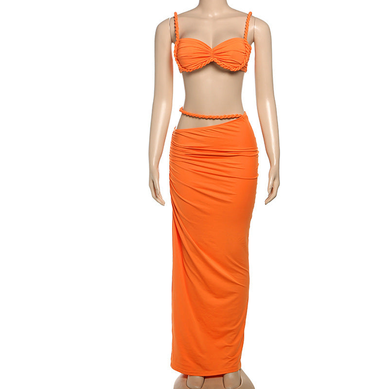 MB1309 Solid Color Long Skirt Set