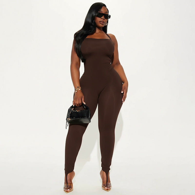 MB10156 Women's Square Neck Jumpsuit with Adjustable Back Tie