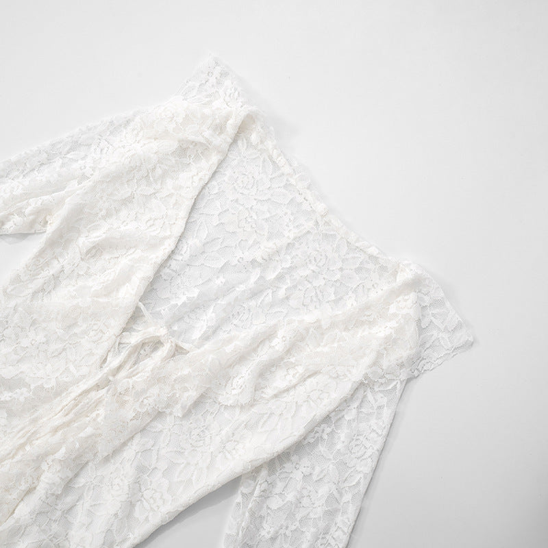 MB10118 Lace Dress with Bell Sleeves - Women's Party Outfit