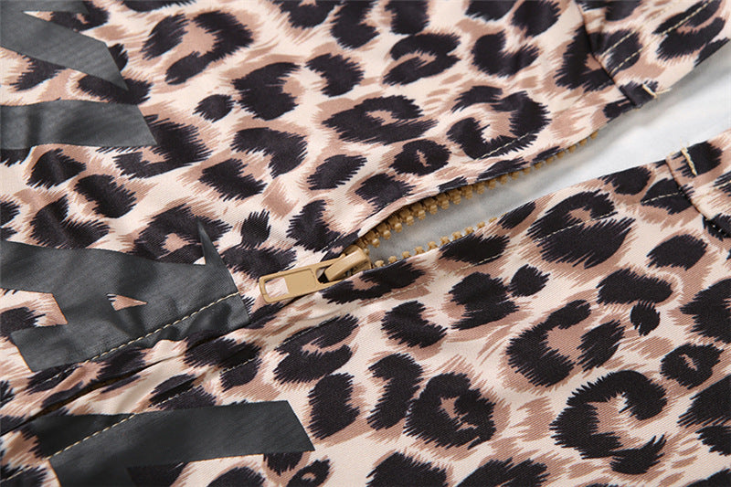 MB1830 Women's Leopard Print Zip Up Hoodie & Flared Pants 2 Piece Set