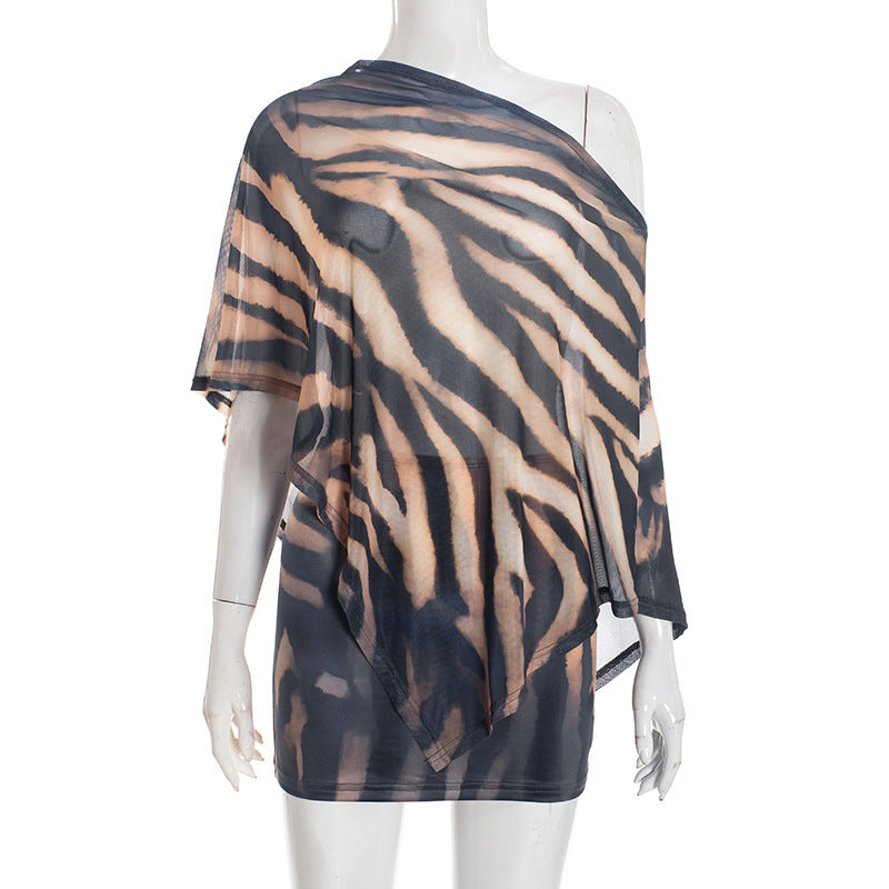 MB1458 Sheer Mesh Poncho Top & Bodycon Mini Skirt 2‑Piece Set