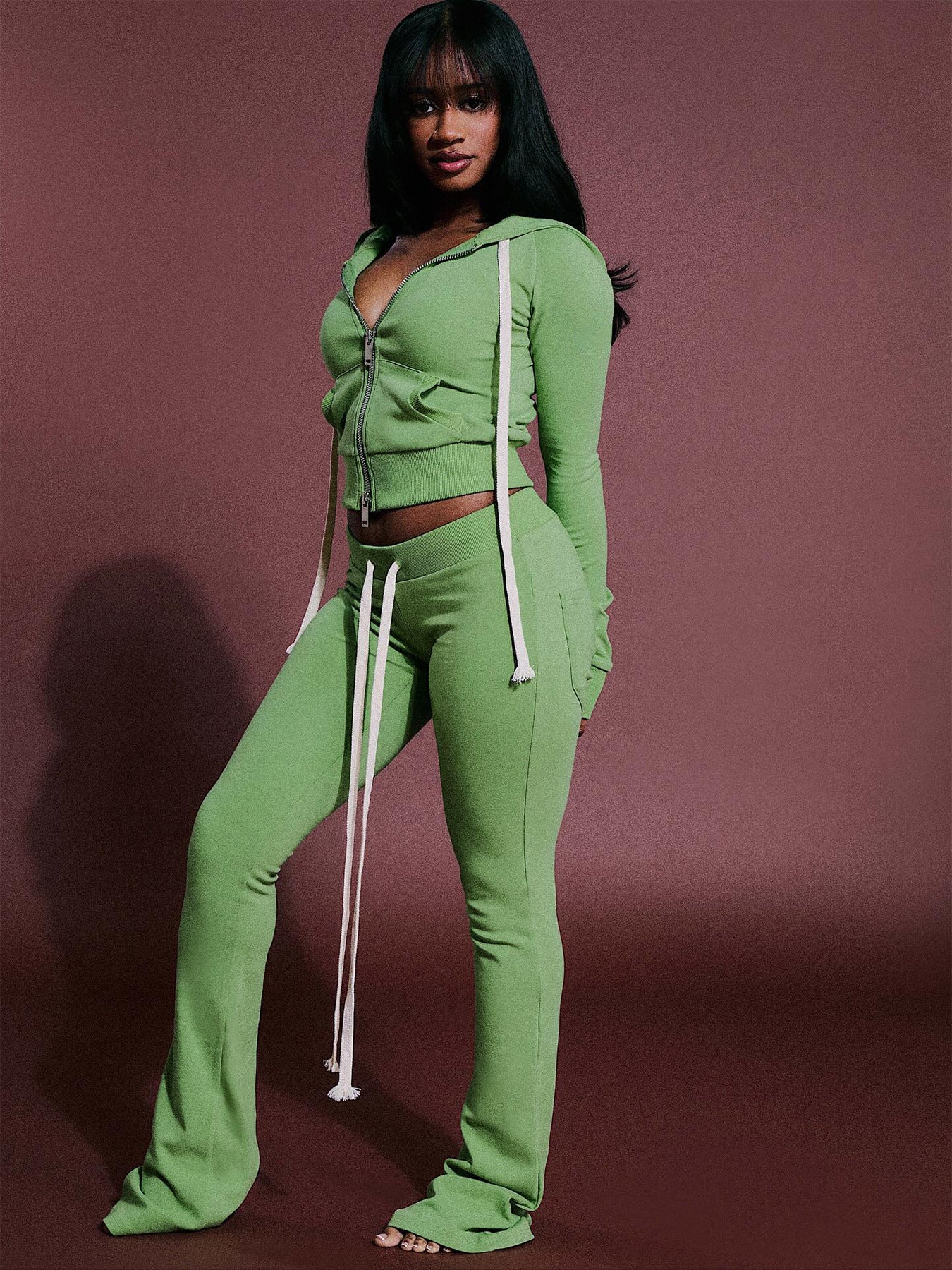 MB1722 Women’s Cropped Hoodie & Flare Pants 2-Piece Tracksuit Set