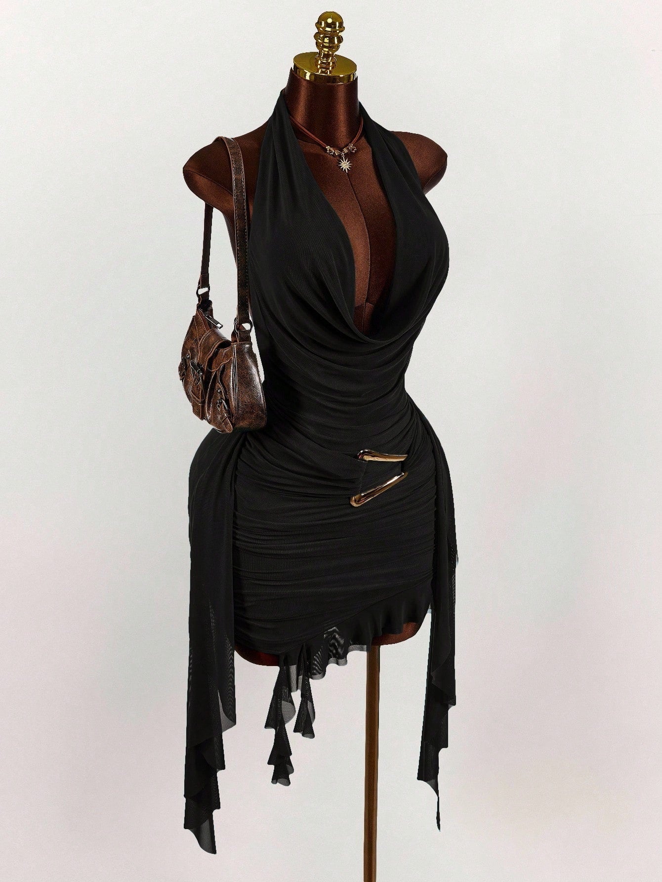 MB2003  Halter Backless Ruched Bodycon Mini Dress - Sexy Cutout Party Dress for Women 