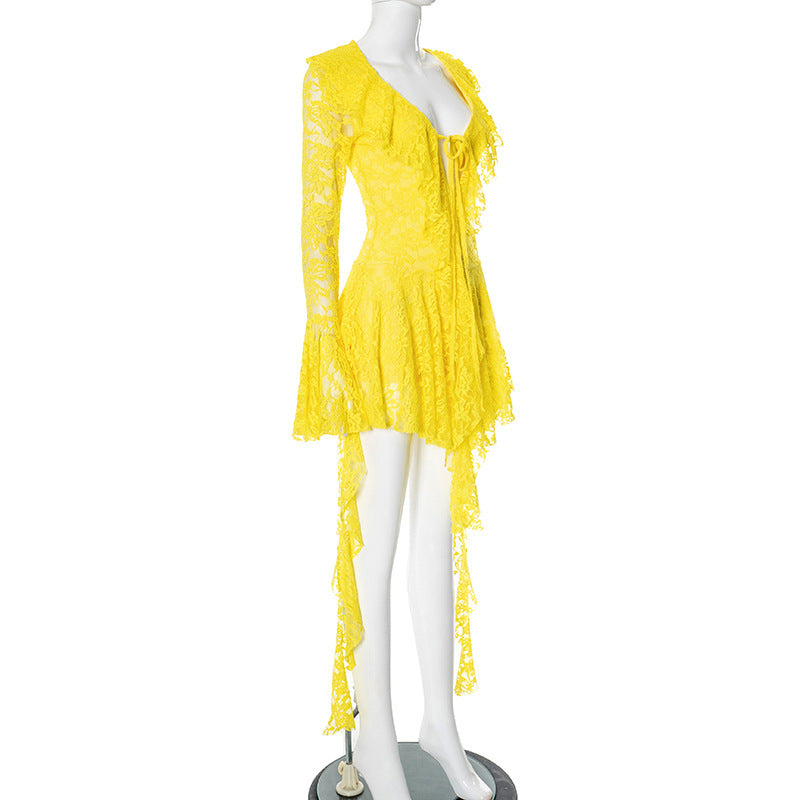 MB10118 Lace Dress with Bell Sleeves - Women's Party Outfit