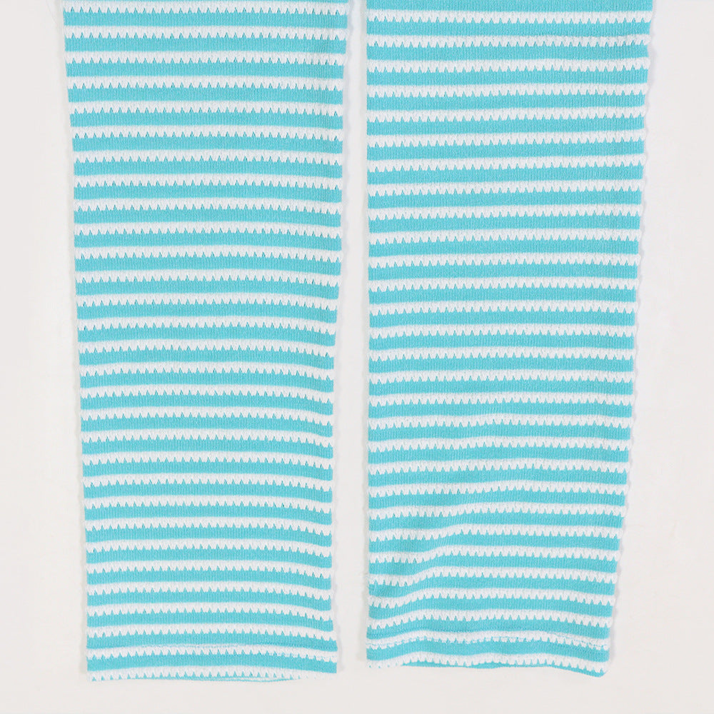 MB1220 Jacquard Stripe Crop Top & Wide Leg Pants Two Piece Set