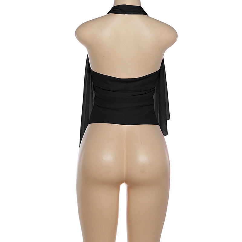 MB1522 Draped Asymmetric Halter Neck Top