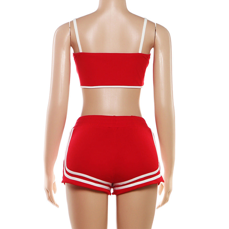 MB1803 Women's Cropped Jacket + Strappy Crop Top + High-Waisted Shorts Three-Piece Outfit