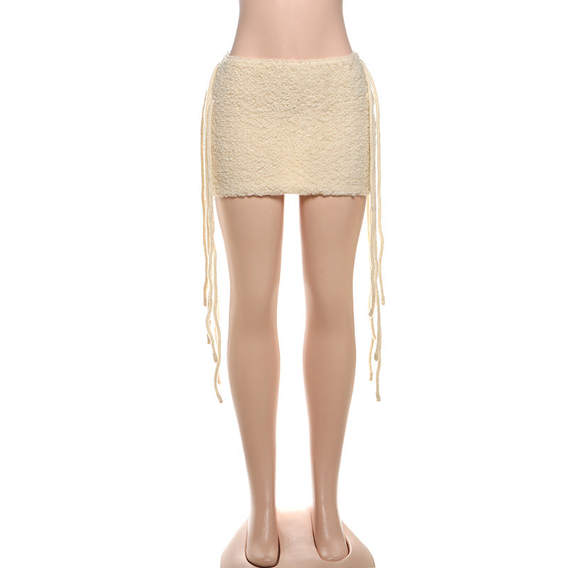 MB1504 Knit Fringe Bodycon Mini Skirt for Party