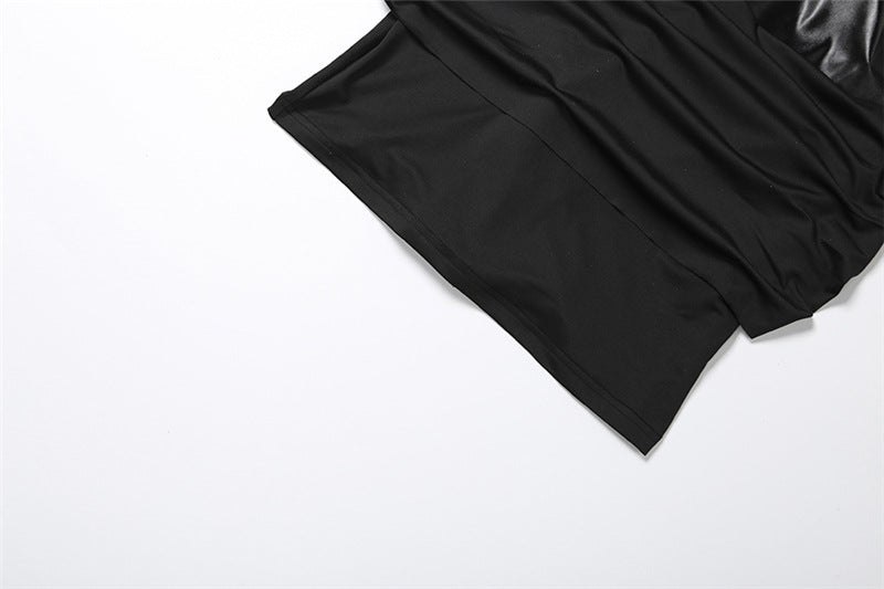 MB1164 Women's Black Faux Leather Sleeveless Mini Dress