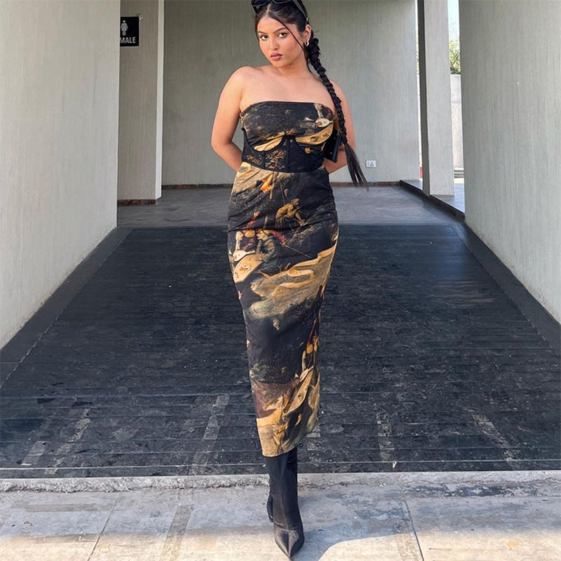MB1001  Printed Bodycon Midi Dress