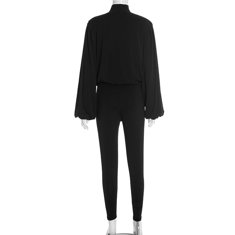 MB10137 Women’s Deep V Long Sleeve Top & Skinny Pants 2-Piece Set